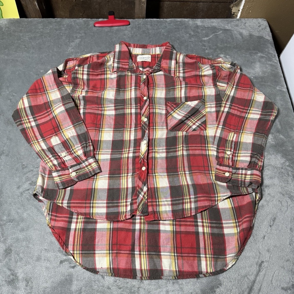 Denim & Supply Ralph Lauren Womens Plaid Shoulder Cutout Oversized Flannel Sz XL
